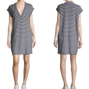 ATM Striped V-Neck S 100% Pima Cotton Dress